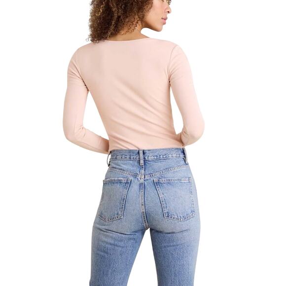 Nuuds Hook & Eye Bodysuit in Pink Ribbon Long Sleeve Size Medium - Picture 2 of 6